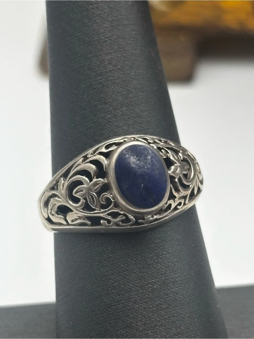 Sterling Silver Filigree Ring with Blue Lapis Oval Stone